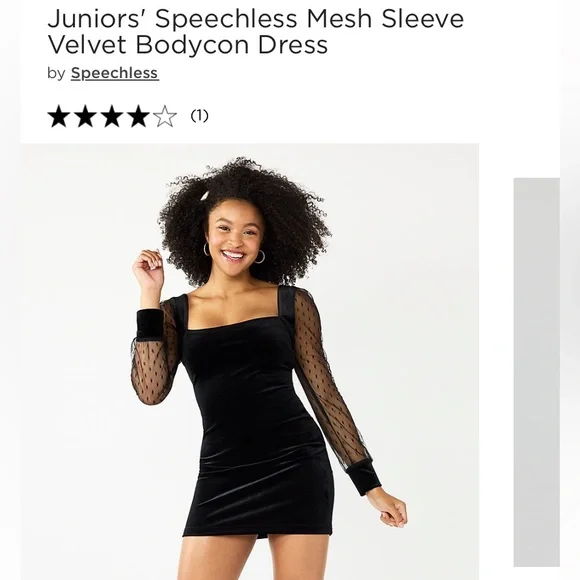 Junior’s Size XXL Mesh Sleeve Velvet Bodycon Dress - Picture 5 of 7